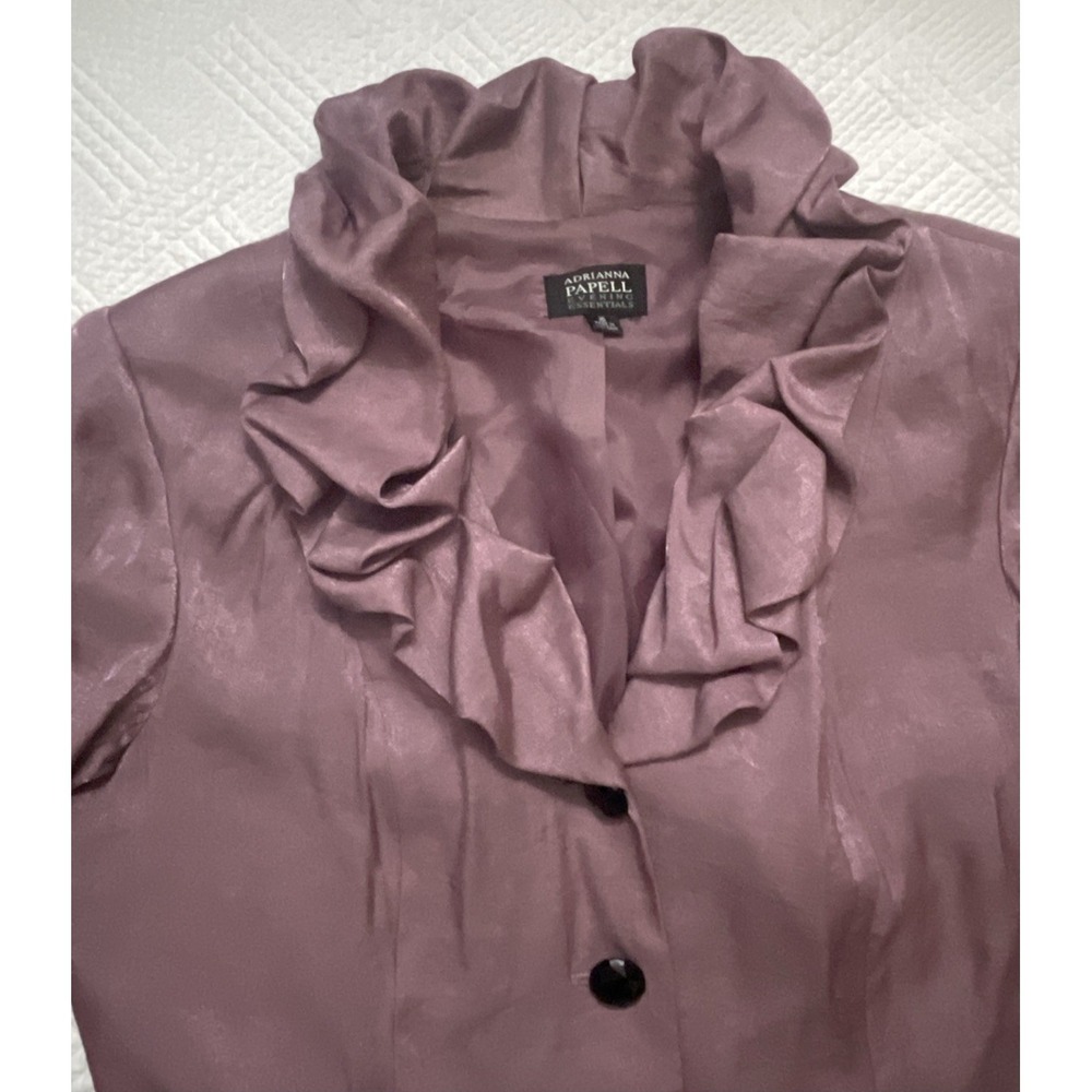 Adrianna Papell Evening Essentials Women's Jacket Sz 16 Ruffle Shiny Purple 80s - Picture 3 of 8